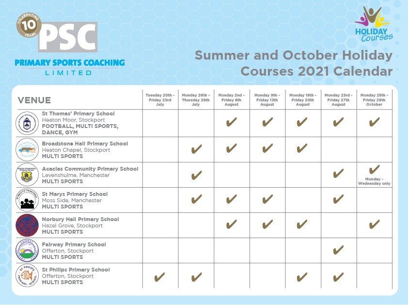 Holiday Course Calendar